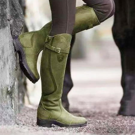 Tawop Womens Winter Boots Cowboy Boots for Women Women Fashion Cowboy Riding Casual Warm Middle Heels Middle Tube Shoes Green 6.5