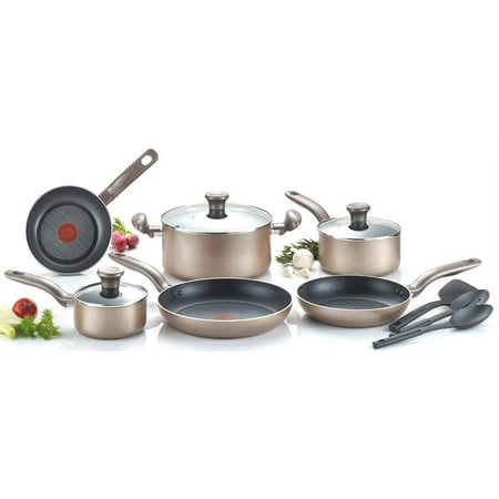 T-fal C067SC Metallics Nonstick Thermo-Spot Heat Indicator Cookware Set, 12-Piec