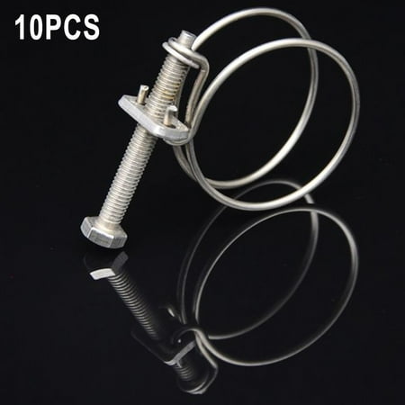 10PCS Double Wire Hose Clips - Stainless Steel Pond Pipe Koi Fish Fitting Pump