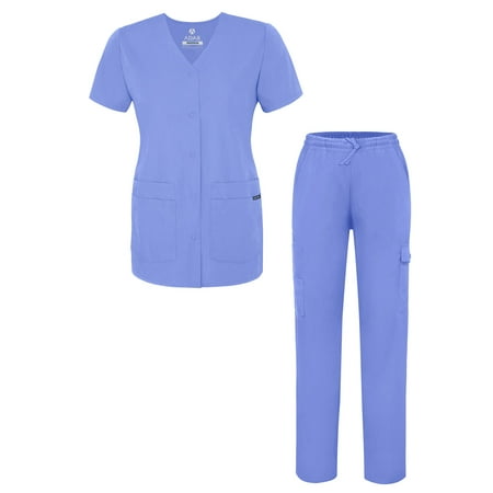 Adar Universal Women s Scrub Set Snap Front Scrub Top and Multi Pocket Scrub Pants