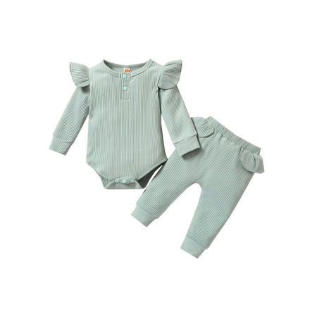IZhansean 2Pcs Newborn Infant Baby Girl Ribbed Solid Ruffle Long Sleeve Romper Tops Pants Clothes Green 6-12 Months
IZhansean 2Pcs Newborn Infant Baby Girl Ribbed Solid Ruffle Long Sleeve Romper Tops Pants Clothes Green 6-12 Months