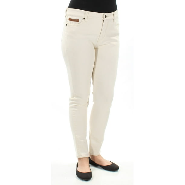 RALPH LAUREN Womens Ivory Faux Leather Jeans Size: 16