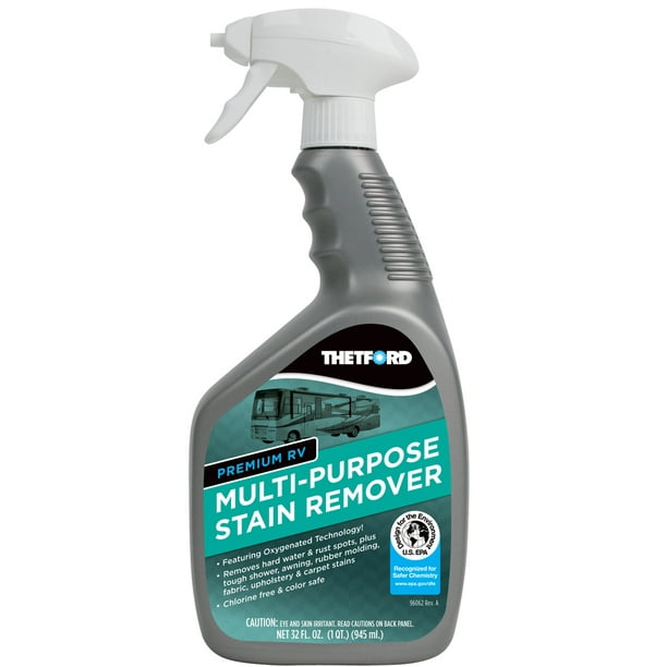 Premium RV Multi-Purpose Stain Remover - Cleaner for Hard Water / Rust Spots / Rubber Molding / Vinyl / Upholstery and Carpet Stains - 32 oz - Thetford 32838