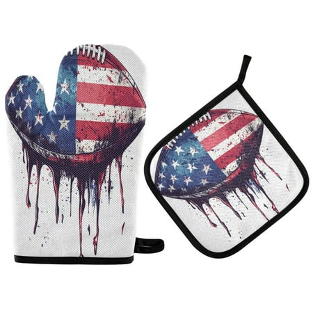 Heat Resistant Oven Glove & Hot Pad Set Reusable and Washable Kitchen Combo for Baking BBQ Oven Microwave Football with An American Flag Design
Heat Resistant Oven Glove & Hot Pad Set Reusable and Washable Kitchen Combo for Baking BBQ Oven Microwave Football with An American Flag Design
