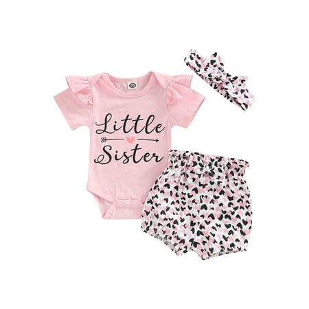 aturustex Infant Baby Girl Summer Outfits Letter Print Short Sleeve Romper Tops Heart Pattern Elastic Shorts Bow Headband Sets
aturustex Infant Baby Girl Summer Outfits Letter Print Short Sleeve Romper Tops Heart Pattern Elastic Shorts Bow Headband Sets