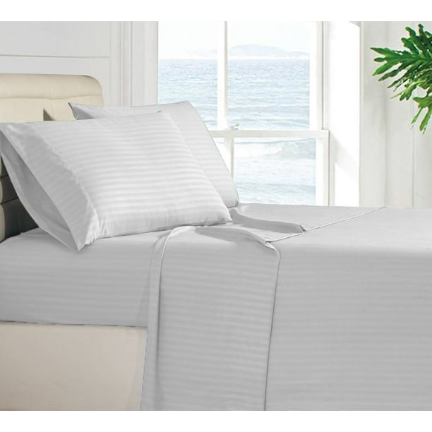 Lux Decor Collection Stripes Bed Sheet Set (King, Taupe), 4 Piece Deep Pocket 1800 Series Microfiber Bed Sheet Set Contains (1 Fitted Bed Sheet, 1 Flat Sheet, 2 Pillow Covers)