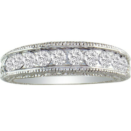 1/4ct Antique Style Diamond Band in 10K White Gold Ring, Available Ring Sizes 5-9, Ring Size 8
