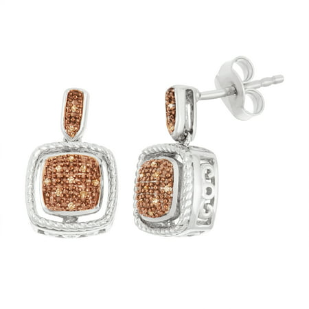Beaux Bijoux Sterling Silver Two-Tone White & Chocolate Diamond Square Earrings .05 cttw