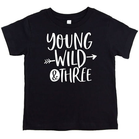 Young Wild and Three Boys 3rd Birthday Shirt for Boys Third Birthday Outfit Black Shirt 5-6