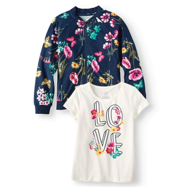 Knit Bomber Jacket and Graphic T-Shirt, 2-Piece Set (Little Girls & Big Girls)