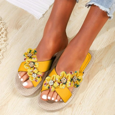 Ladies Flat Floral Flower Slippers Floral Beach Slippers Slip On Fashion Slippers Flat Open Toe Summer Casual Fashion Sandals Beach Slippers Yellow 6.5
Ladies Flat Floral Flower Slippers Floral Beach Slippers Slip On Fashion Slippers Flat Open Toe Summer Casual Fashion Sandals Beach Slippers Yellow 6.5