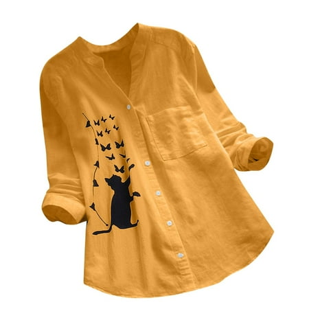 linen Cat Button Shirt Tops Women Sleeve Printed Long Cotton Casual Down Blouse Women s Blouse Maternity Fitted V Neck
linen Cat Button Shirt Tops Women Sleeve Printed Long Cotton Casual Down Blouse Women s Blouse Maternity Fitted V Neck