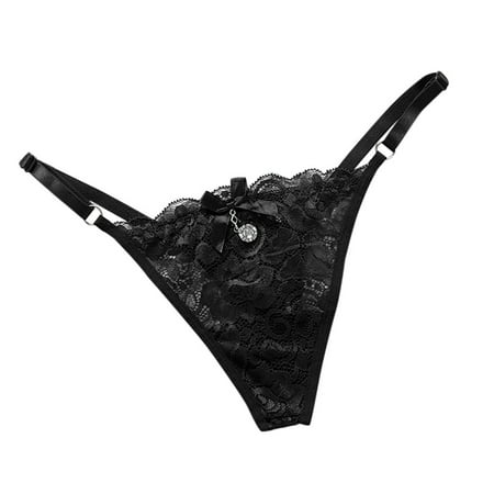 

OVTICZA Low Rise Sexy Underwear for Women T-Back Lace Tangas Stretch G-String Thongs Panties one size Black