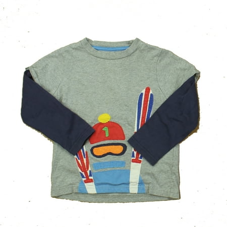 Pre-owned Mini Boden Boys Grey | Blue | Skier Long Sleeve T-Shirt size: 3T