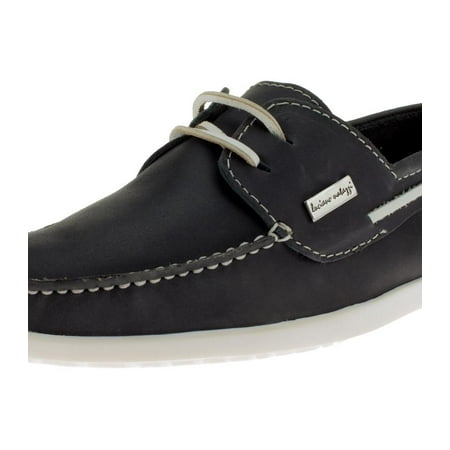 Mens 2 Eye Yacht Club Oily Black Leather Comfort Boat Shoe