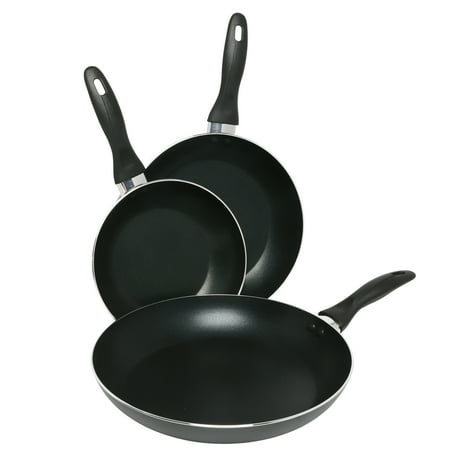 3 Piece Aluminum Professional Total Nonstick Frying Pan Set, Fry Pan / Frying pan Cookware Set, Dishwasher Safe, Black (3-Piece 8 Inches, 9.5 Inches, 11 Inches)