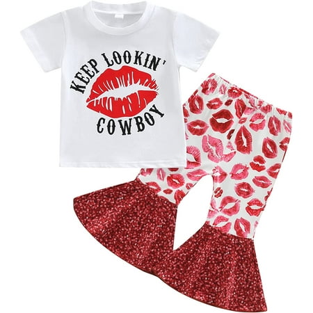 PIKADINGNIS Western Toddler Baby Girls Outfits Short Sleeve Letter Printed T-Shirt Top Cow Print Bell Bottom Pants Clothes Set
PIKADINGNIS Western Toddler Baby Girls Outfits Short Sleeve Letter Printed T-Shirt Top Cow Print Bell Bottom Pants Clothes Set