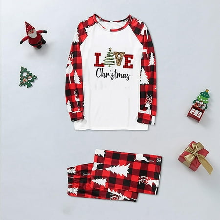 

VEKDONE 2023 Clearance Christmas Pajamas for Family 2022 Cute Elk Reindeer Print Red Plaid Family Xmas Pjs Matching Sets Holiday Sleepwear