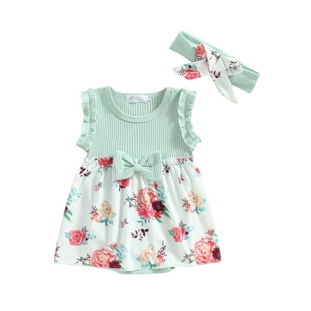 Binpure Infant Baby Girls Romper Dress Floral Print Knit Rib Patchwork Sleeveless Crew Neck Jumpsuits Bodysuits with Headband
Binpure Infant Baby Girls Romper Dress Floral Print Knit Rib Patchwork Sleeveless Crew Neck Jumpsuits Bodysuits with Headband