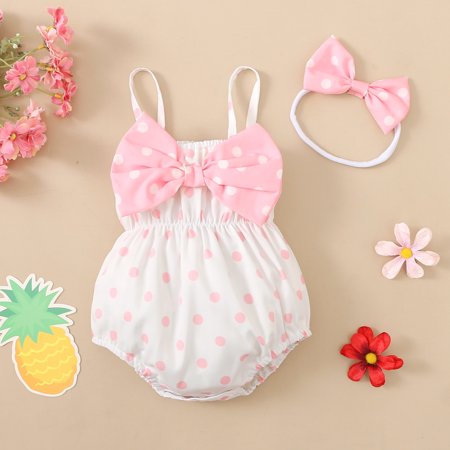 PATPAT 2pcs Baby Girl Allover Dots Bowknot Sleeveless Spaghetti Strap Romper with Headband Set
PATPAT 2pcs Baby Girl Allover Dots Bowknot Sleeveless Spaghetti Strap Romper with Headband Set
