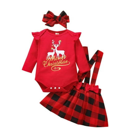 Dezsed My First Christmas Newborn Baby Cute Little Elk Santa Claus Print Romper + Plaid Suspender Skirt + Headband Suit Girl S Clothing 3-18Months On Clearance
Dezsed My First Christmas Newborn Baby Cute Little Elk Santa Claus Print Romper + Plaid Suspender Skirt + Headband Suit Girl S Clothing 3-18Months On Clearance