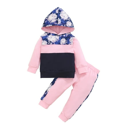 Kucnuzki 3 Months Baby Girl Fall-Winter Outfits Pants Sets 6 Months Long Sleeve Contrast Floral Prints Hooded Tops Elastic Pants 2PCS Set Pink 
Kucnuzki 3 Months Baby Girl Fall-Winter Outfits Pants Sets 6 Months Long Sleeve Contrast Floral Prints Hooded Tops Elastic Pants 2PCS Set Pink