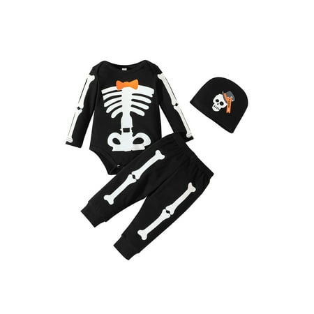 Gureui Newborn Baby Boy Rompers Set Halloween Skull Print Long Sleeve Jumpsuit and Casual Pants Beanie Hat Outfit
Gureui Newborn Baby Boy Rompers Set Halloween Skull Print Long Sleeve Jumpsuit and Casual Pants Beanie Hat Outfit