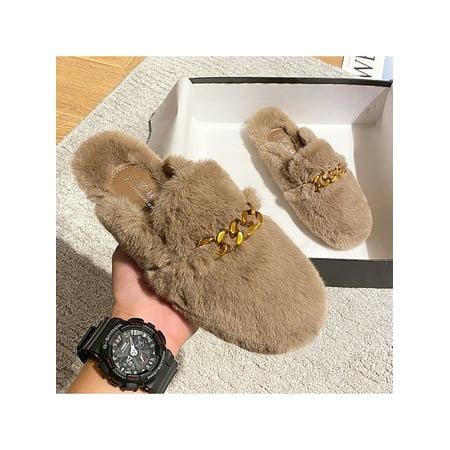 Colisha Womens Lightweight Solid Color Slippers Metal Chain Flat Plush Slippers Closed Toe Anti-slip Warm Shoes
Colisha Womens Lightweight Solid Color Slippers Metal Chain Flat Plush Slippers Closed Toe Anti-slip Warm Shoes