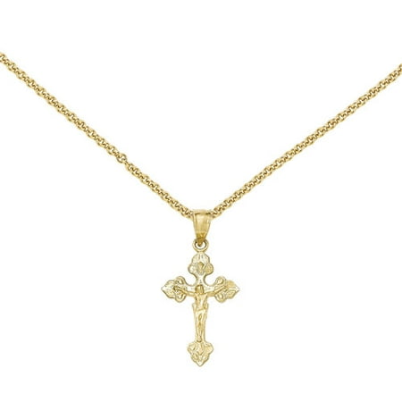 14k Gold Polished Crucifix With Fancy Ti