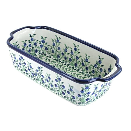 Blue Rose Polish Pottery Porcelain Vine Loaf Baker
