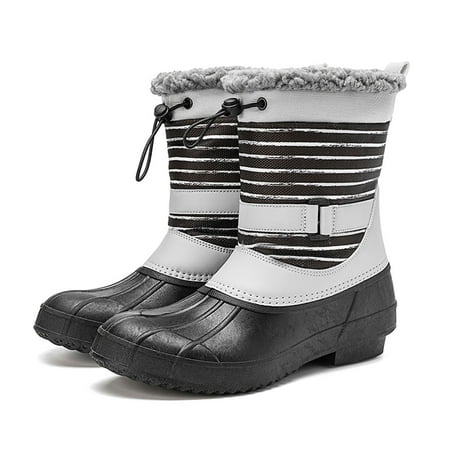 Earlde Women Waterproof Snow Boots Faux Fur Mid Calf Lace Up Winter Warm duck boots