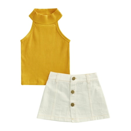 Calsunbaby Toddler Girls Summer 2Pcs Outfits Sleeveless Ribbed Stand-Up Collar Tops + Plain Adjustable Waist Belt Skirt Yellow 12-18 Months
Calsunbaby Toddler Girls Summer 2Pcs Outfits Sleeveless Ribbed Stand-Up Collar Tops + Plain Adjustable Waist Belt Skirt Yellow 12-18 Months