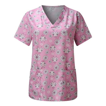 WOXINDA Women Animal Print Casual Short Sleeve V-neck Carer Top