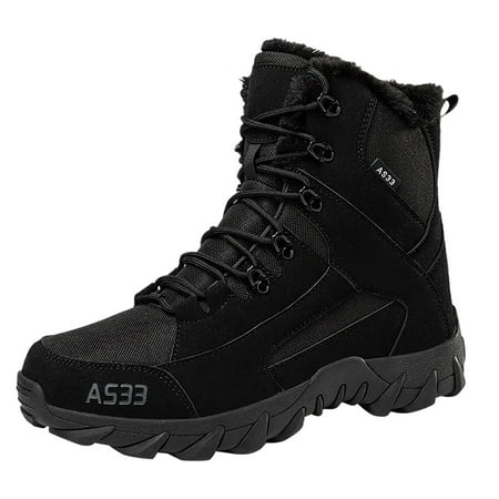 

WEAIXIMIUNG Work Boots for Men Black Winter Plush Cotton Boots Large Size Couples Outdoor Special Forces Training Boots Mid Top Field Boots