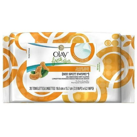 OLAY Fresh Effects Clear Skin See Spot Swipe Oil-Reducing Wet Cloths for Acne-Prone Skin 20 ea (Pack of 3)