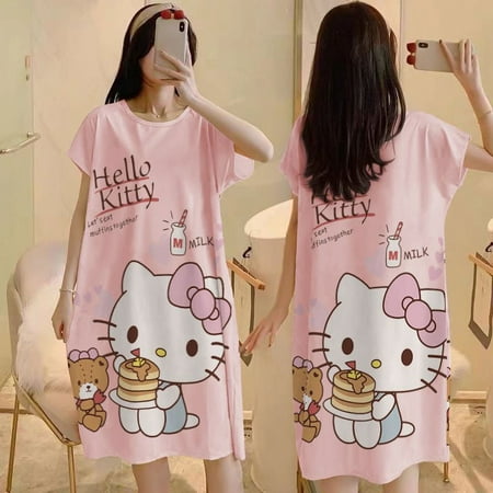 

Sanrio Hello Kitty Kuromi Pochacco Kawaii Pajamas Disney Pajamas Summer Dress Womens Y2k Loose Oversized Nightgown Home Clothes