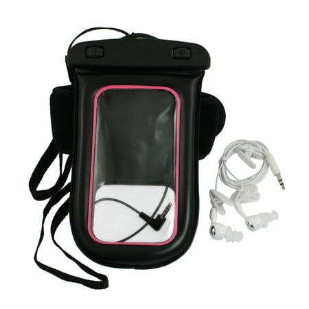 Plastic Water Resistant Bag Pouch Pink w Armband Earphone for iPhone 4 4G
