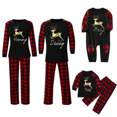FOCUSNORM Family Pajamas Buffalo Plaid Matching Pajamas Set Christmas Deer Red Black Matching Pajamas