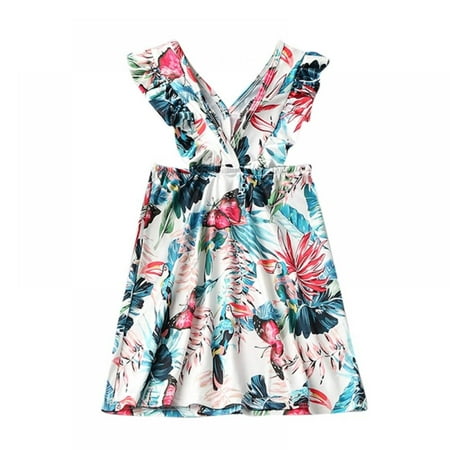 Mommy and Me Floral Printed Dresses Back Cross Sleeveless Summer Casual Sundress Beach Dress - Child Dress(1Piece)