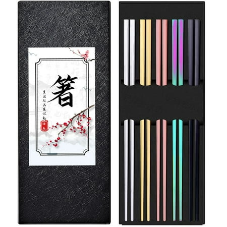 ALIMARO 5 Pairs 5 Colors Stainless Steel Chopsticks Set Portable Non-slip Food Sticks Tableware Reusable Chinese Chopsticks Tableware Kitchen Tools Dishwasher Safe for Cooking Eating
ALIMARO 5 Pairs 5 Colors Stainless Steel Chopsticks Set Portable Non-slip Food Sticks Tableware Reusable Chinese Chopsticks Tableware Kitchen Tools Dishwasher Safe for Cooking Eating