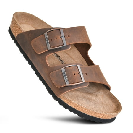 Aerothotic Aharon Dual Strap Leather Slide Sandals for Men