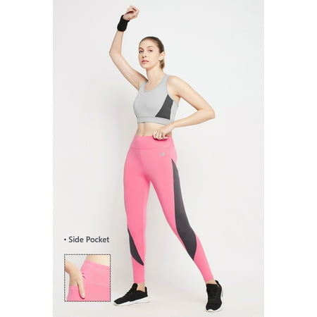 Clovia High Rise Active Tights in Rose Pink with Side Pocket
