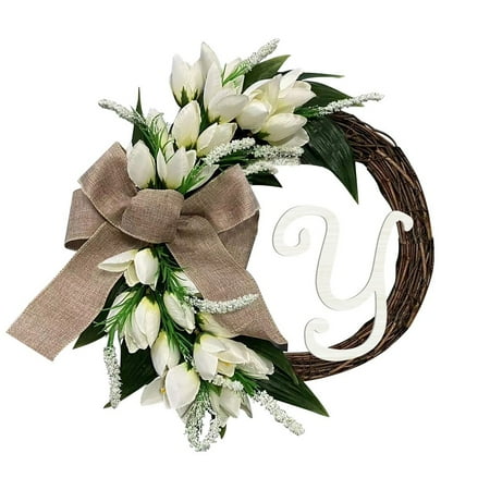 CSCHome 15 Inch Tulip Wreath Decorations Fake Flower Mini Garland House Decoration Hanging Suitable for Spring Summer Winter Home Wedding Holiday Decoration