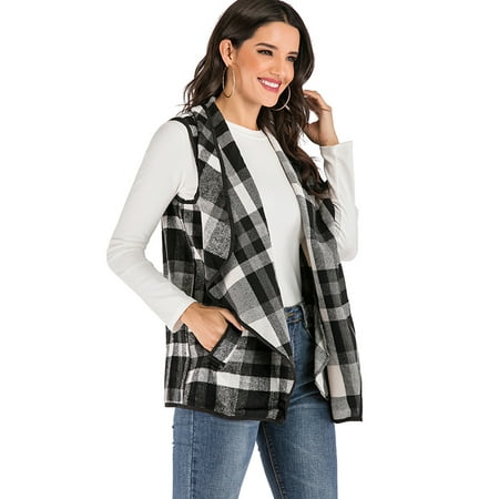 LELINTA Womens Warm Vests Sleeveless Lightweight Open Front Cardigan Lapel Vest with Side Pockets
