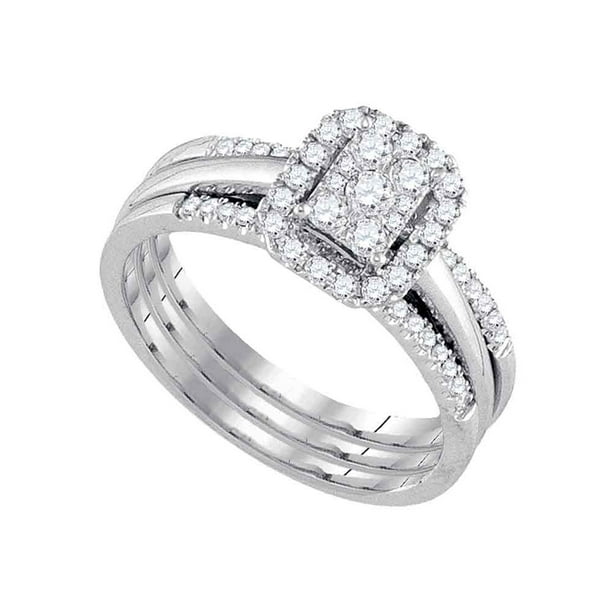 14kt White Gold Womens Diamond Cluster Amour Bridal Wedding Engagement Ring Band Set 1/2 Cttw