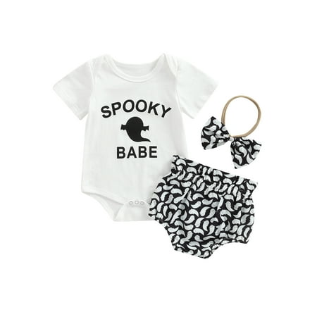 Infant Baby Girl Halloween Outfit Short Sleeve Letter Print Romper Ghost Print PP Shorts Headband
Infant Baby Girl Halloween Outfit Short Sleeve Letter Print Romper Ghost Print PP Shorts Headband