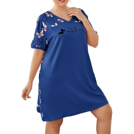 Casual Slogan V neck Sleepshirts Blue Short Sleeve Plus Size Nightgowns & Sleepshirts S
Casual Slogan V neck Sleepshirts Blue Short Sleeve Plus Size Nightgowns & Sleepshirts S