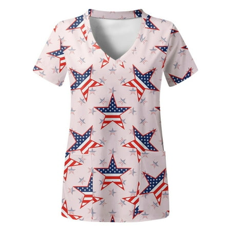 Women Independence Day V-Neck Short Sleeve Pockets Printed Scrubs Top Uniform Nurses Clothing Workwear Ladies Clothing
Women Independence Day V-Neck Short Sleeve Pockets Printed Scrubs Top Uniform Nurses Clothing Workwear Ladies Clothing