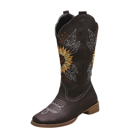 Women Walking Shoes Ladies Fashion Leather Sunflower Embroidered Square Toe Chunky Heel Mid Boots Mid-Calf Boots for Women PU Brown
Women Walking Shoes Ladies Fashion Leather Sunflower Embroidered Square Toe Chunky Heel Mid Boots Mid-Calf Boots for Women PU Brown