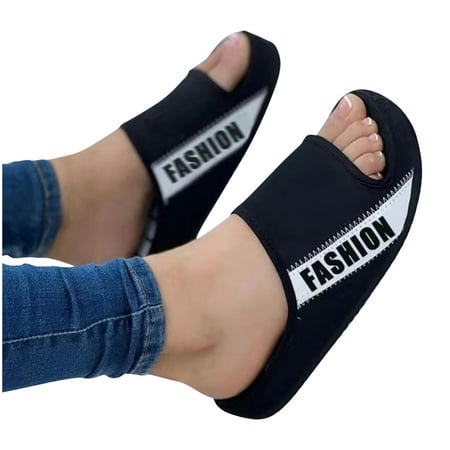 

VerPetridure Wedge Sandals for Women Summer Fabric Flat Sandals Women s Fashion Casual Comfy Outdoor Peep Toe Letter Color Block Platform Slippers